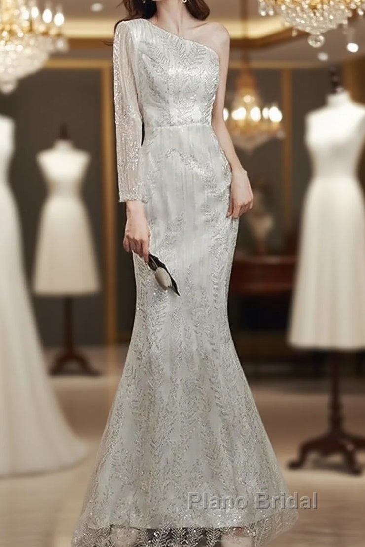 Long Sleeve Sequin Champagne Formal Prom Dresses