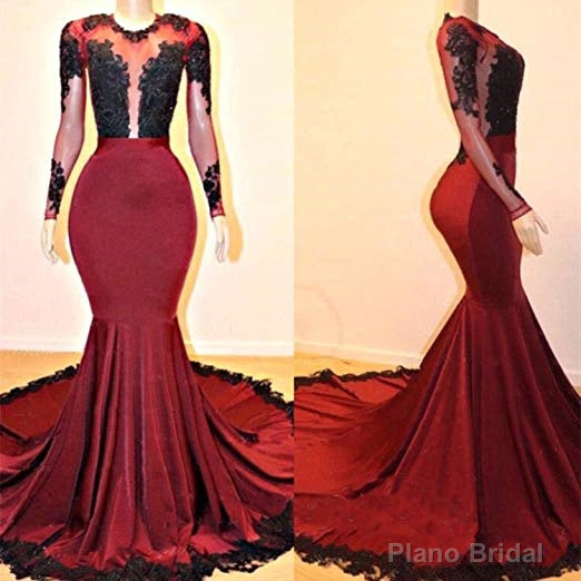 Long Sleeves Round Collar Mermaid Prom Dress Red Sequins Long Chiffon Secondary image