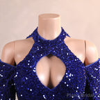 Long Sleeves Royal Blue Prom Dresses Sequin Mermaid Long Dress
