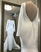 Long Sleeves Satin Wedding Dresses Mermaid Open Back