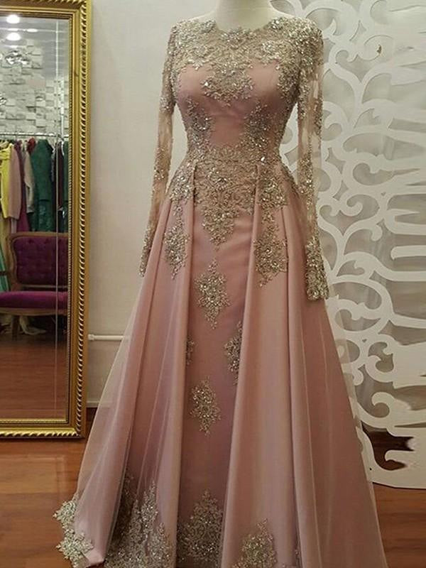 Long Sleeves Scoop Floor-Length With Applique Tulle Muslim Dresses Main image