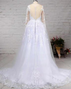 Long Sleeves Scoop Wedding Dress Princess Lace Bridal Gown