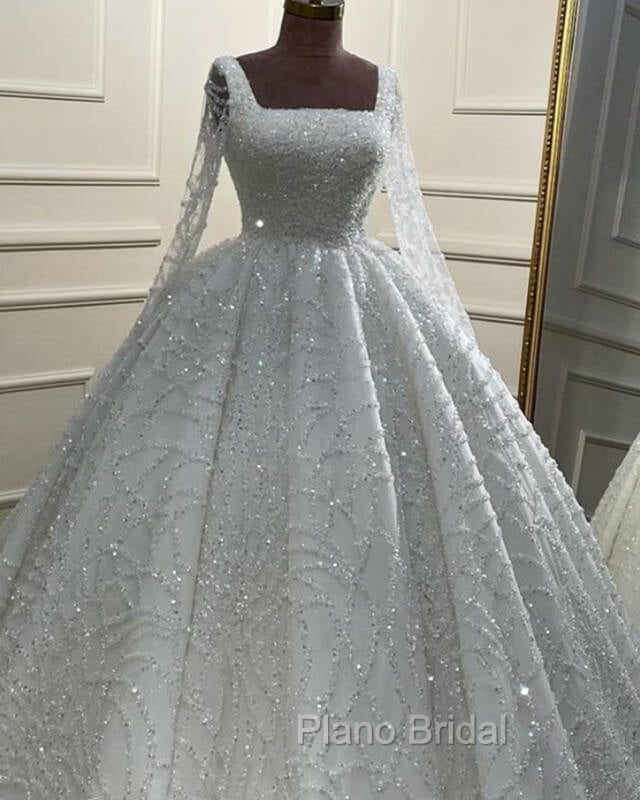 Long Sleeves Sequin Pattern Ball Gown Wedding Dresses Secondary image