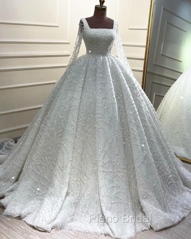 Long Sleeves Sequin Pattern Ball Gown Wedding Dresses