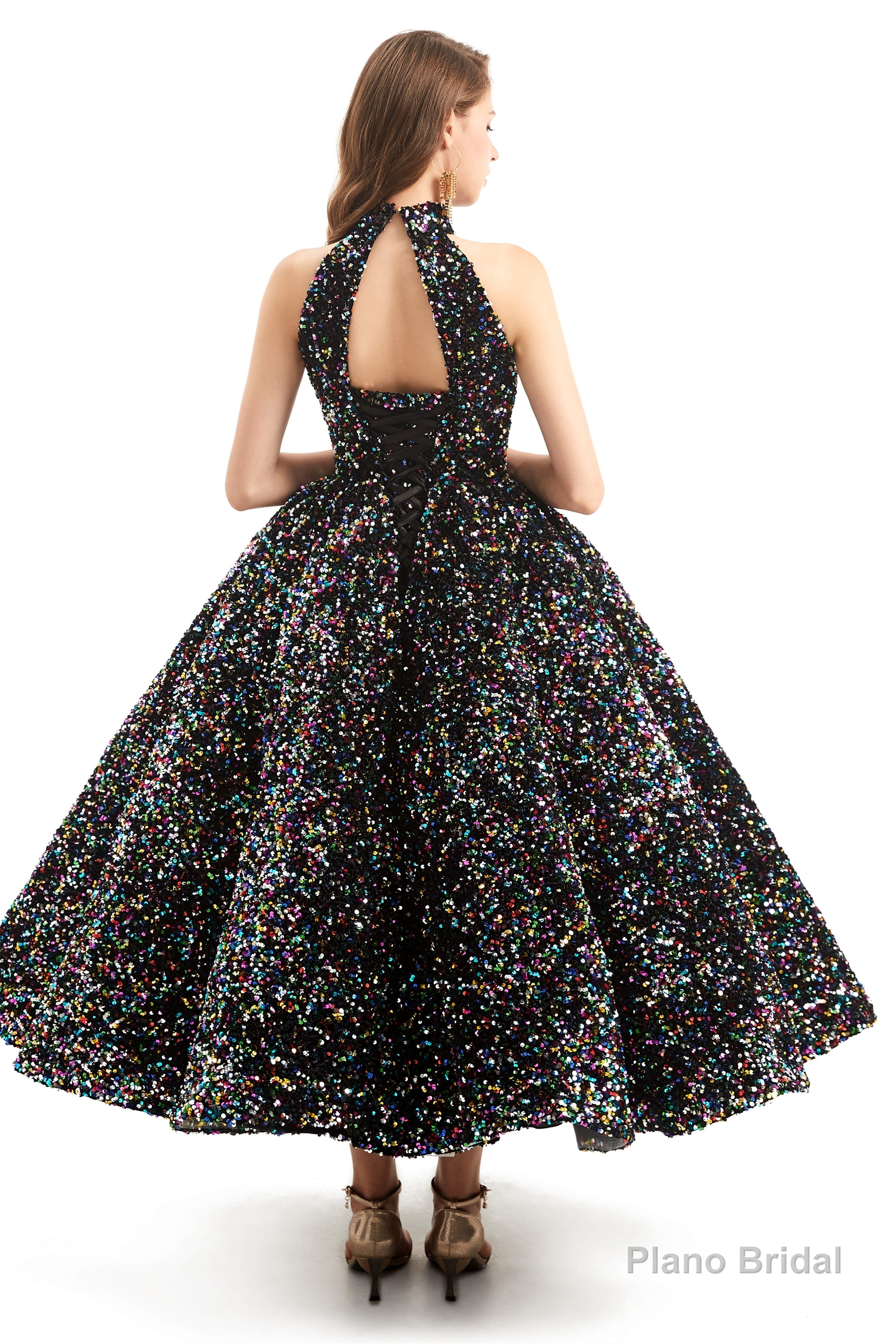 Long Sleeves Sequins Backless O Neck Quinceanera Dresses