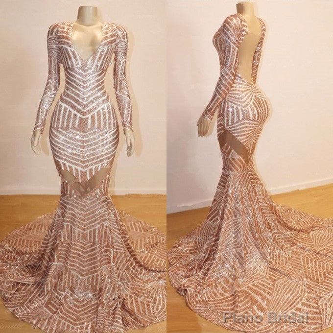 Long Sleeves V-neck Mermaid Prom Dress Sequins Long Chiffon Secondary image