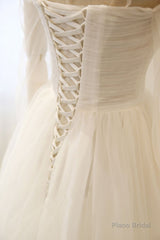 Long Sleeves White Tulle Prom Wedding Dresses, Long Sleeves White Tulle Formal Evening Dresses