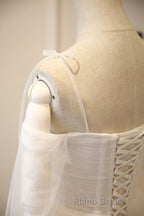 Long Sleeves White Tulle Formal Prom Wedding Dresses, Long Sleeves White Tulle Formal Evening Dresses