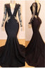 Long Sleevess Appliques Mermaid V-Neck Long Prom Dresses
