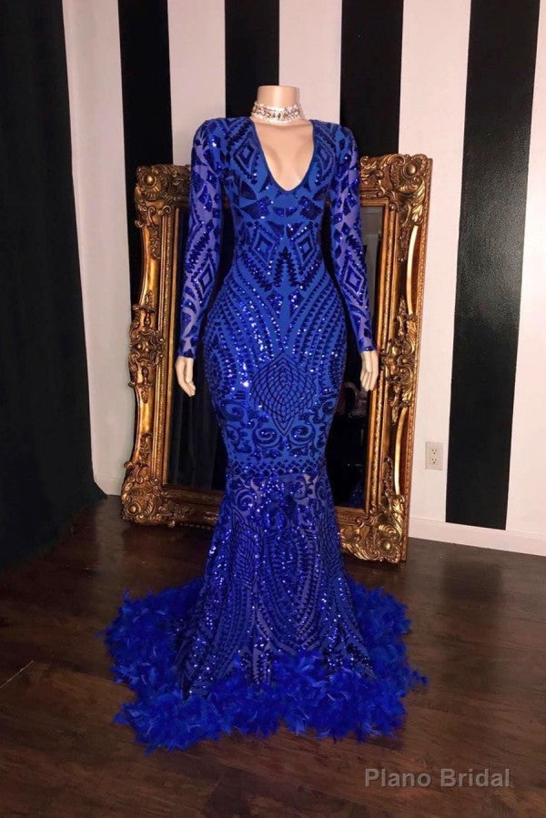 Long Sleevess V-neck Beading Patterns Long Mermaid Prom Gowns Secondary image