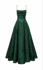 Long Spaghetti Straps A-Line Green Formal Prom Dresses, Long Formal Prom Dresses