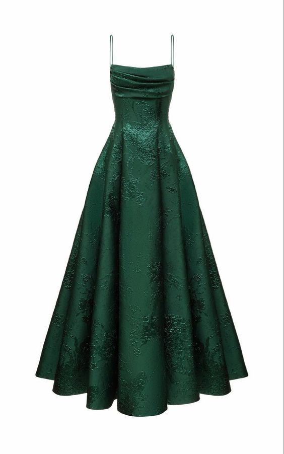 Long Spaghetti Straps A-Line Green Formal Prom Dresses, Long Formal Prom Dresses