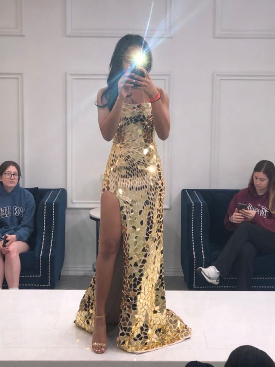Long Spaghetti Straps Mermaid Slit Formal Prom Dresses, Long Formal Prom Dresses Main image