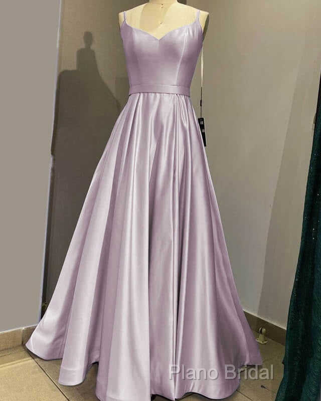 Long Spaghetti Straps V Neck Slit Satin Dresses Secondary image