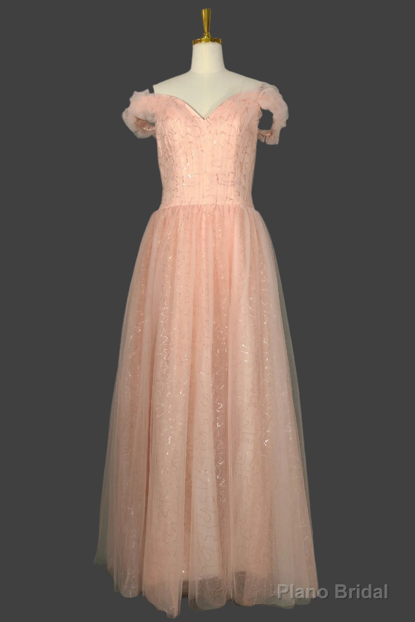 Long Straps A-line Prom Dresses Tulle Off Shoulder Evening Dresses Main image