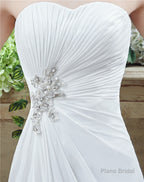 Long Sweetheart A-line White Chiffon Wedding Dresses with Slit