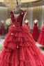 Long Tulle Red Formal Prom Dresses