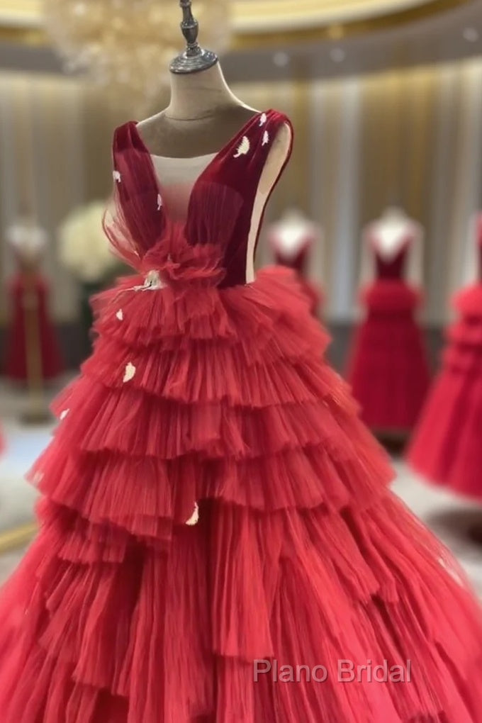 Long Tulle Red Formal Prom Dresses Main image