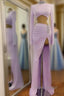 Long Two Piece Mermaid High Neck Split Formal Prom Dress with Sleeves
