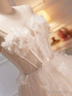 Spaghetti Strap Tulle Champagne Long Prom Dress, Champagne Evening Party Dress