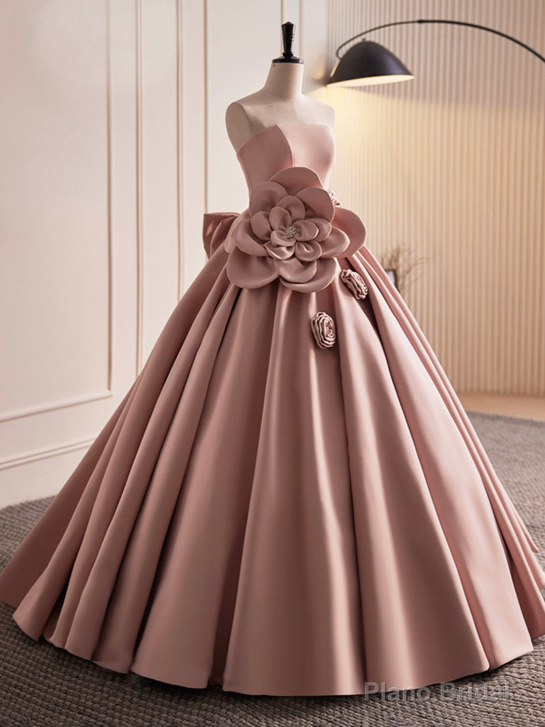 Pink Strapless Satin Long Prom Dress, Beautiful A-Line Evening Dress Secondary image
