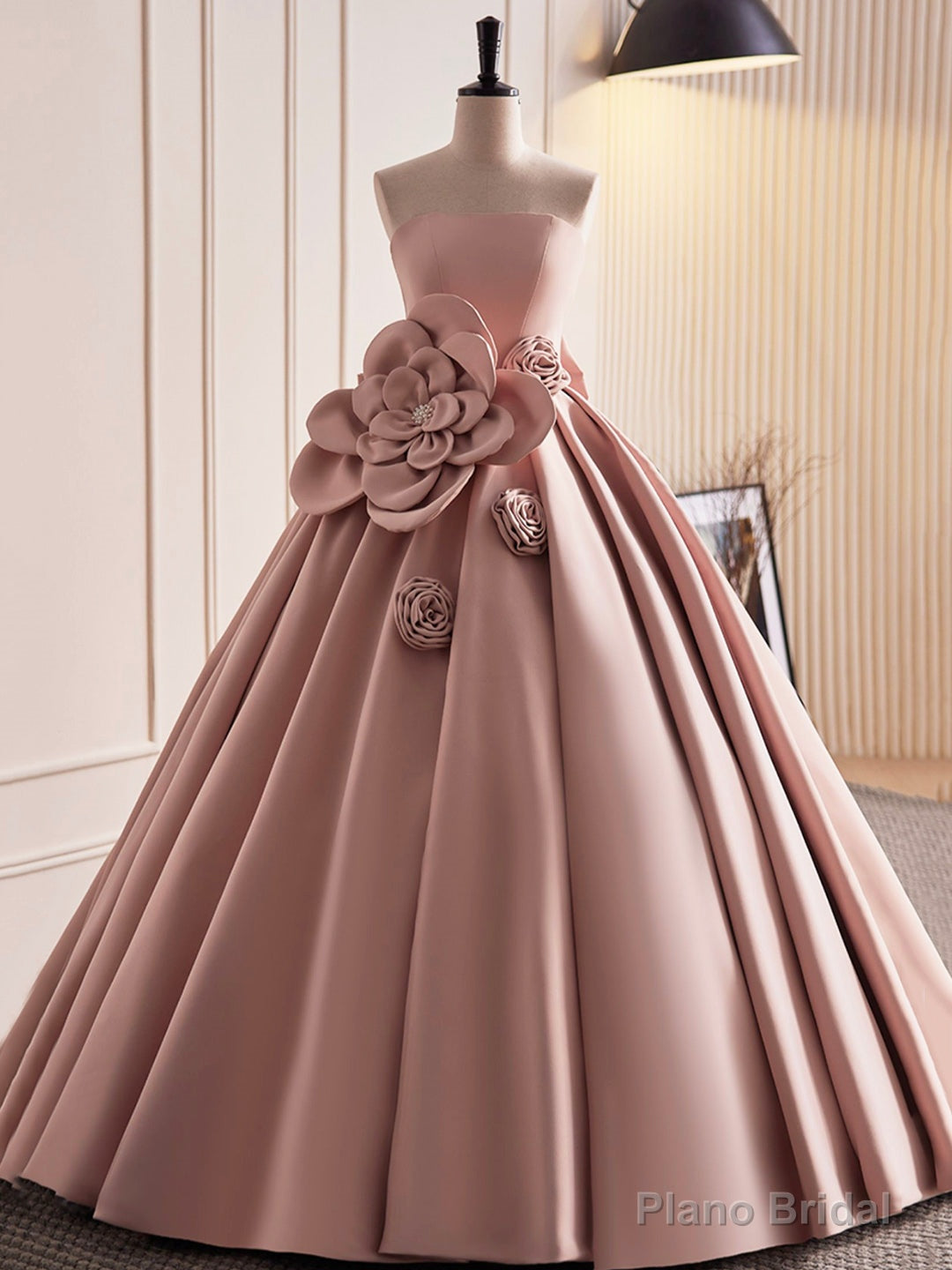 Pink Strapless Satin Long Prom Dress, Beautiful A-Line Evening Dress Main image