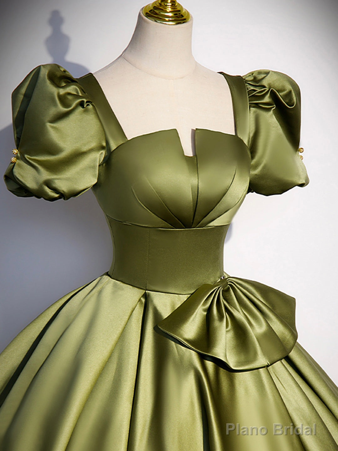 Green Satin Short Sleeve Floor Length Formal Dress, Green A-Line Prom Dress Secondary image