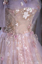 Lovely A-Line Off the Shoulder Sequins Prom Dress, Purple Tulle Corset Floor Length Evening Dress