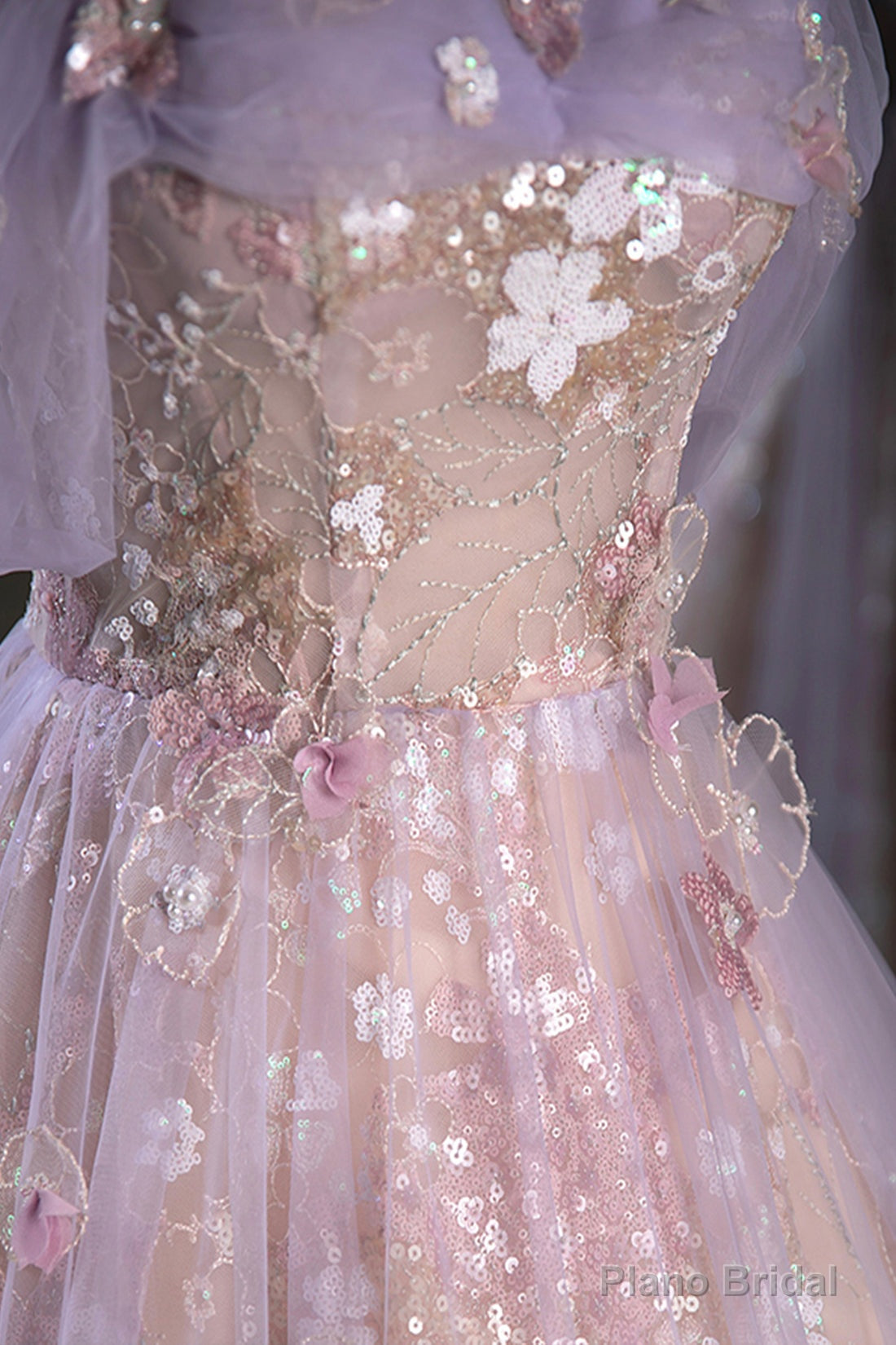 Lovely A-Line Off the Shoulder Sequins Prom Dress, Purple Tulle Corset Floor Length Evening Dress