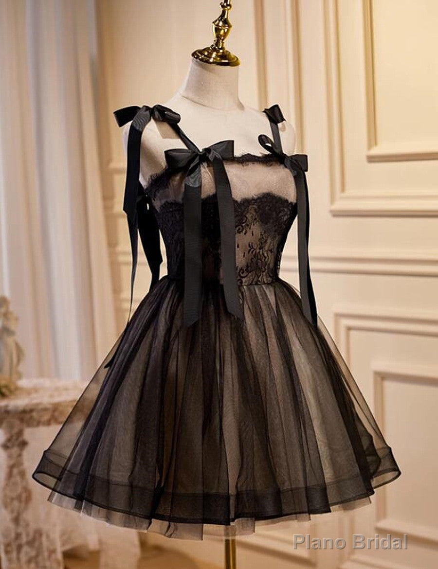 Lovely Black and Champagne Short Tulle Party Dress, A-line Short Homecoming Dress Main image