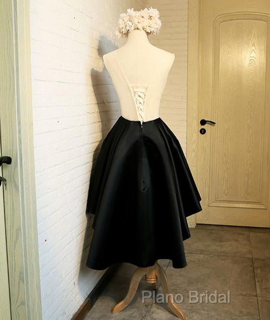 Lovely Black High Low Homecoming Dresses With Floral Lace, Party Dresses