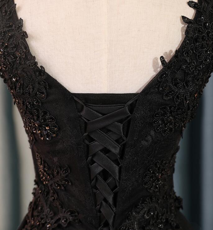 Lovely Black Lace V-Neckline Short Homecoming Dresses, Black Party Dresses