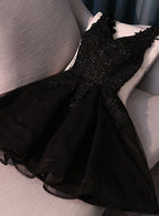 Lovely Black Lace V-Neckline Short Homecoming Dresses, Black Party Dresses