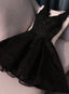Lovely Black Lace V-Neckline Short Homecoming Dresses, Black Party Dresses