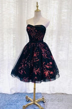 Lovely Black Sweetheart Short Homecoming Dresses, Black Formal Prom Dresses