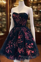 Lovely Black Sweetheart Short Homecoming Dresses, Black Formal Prom Dresses