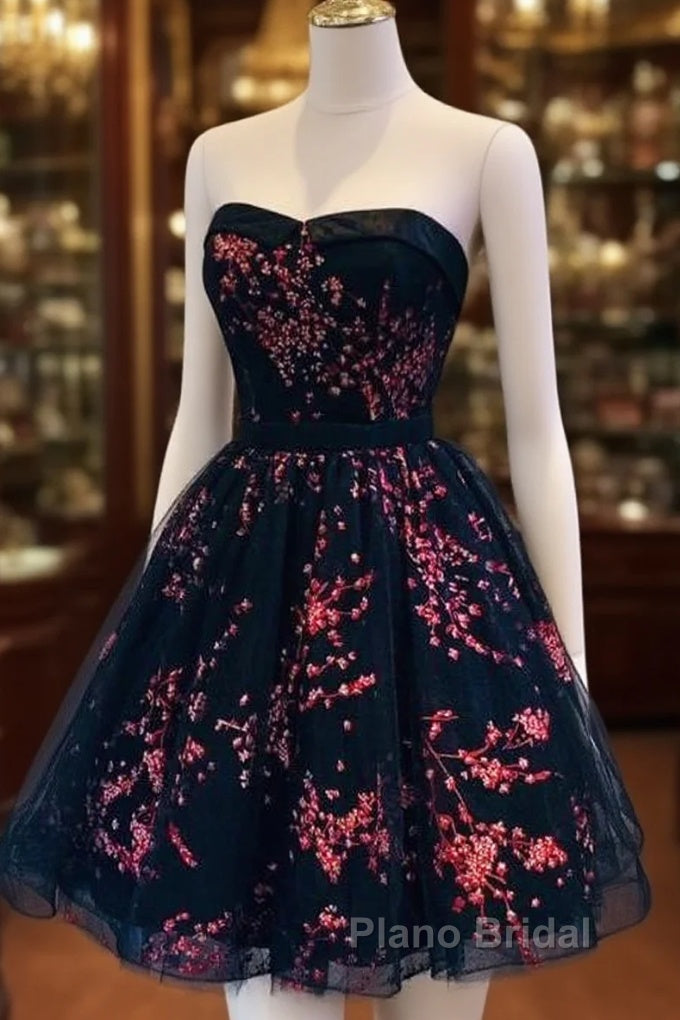 Lovely Black Sweetheart Short Homecoming Dresses, Black Formal Prom Dresses