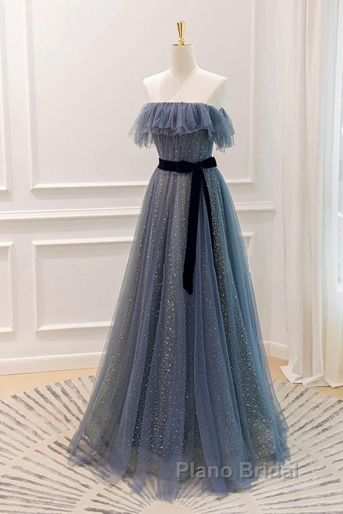 Lovely Blue A-Line Shiny Tulle Sweetheart Party Dresses, Blue Long Formal Dresses Formal Prom Dresses Secondary image