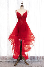 Lovely Blue High Low V-Neckline Straps Party Dresses, New Straps Formal Prom Dresses