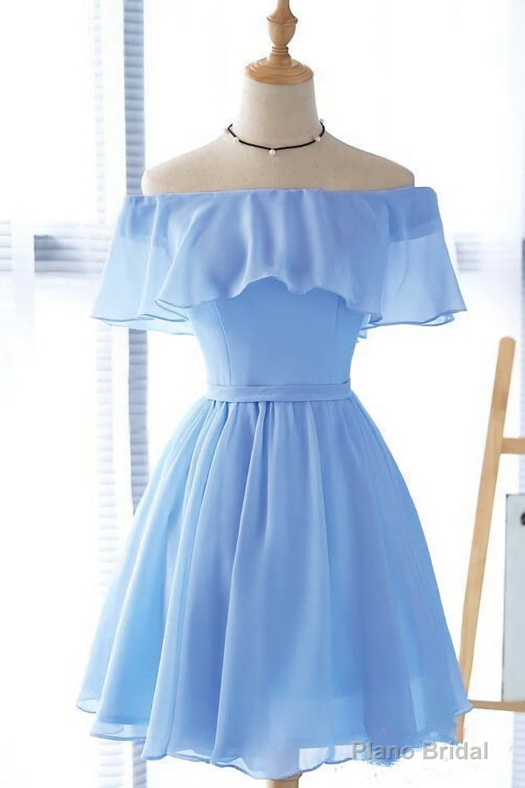 Lovely Blue Short Chiffon Off Shoulder Party Dress, A-line Prom Dress Main image
