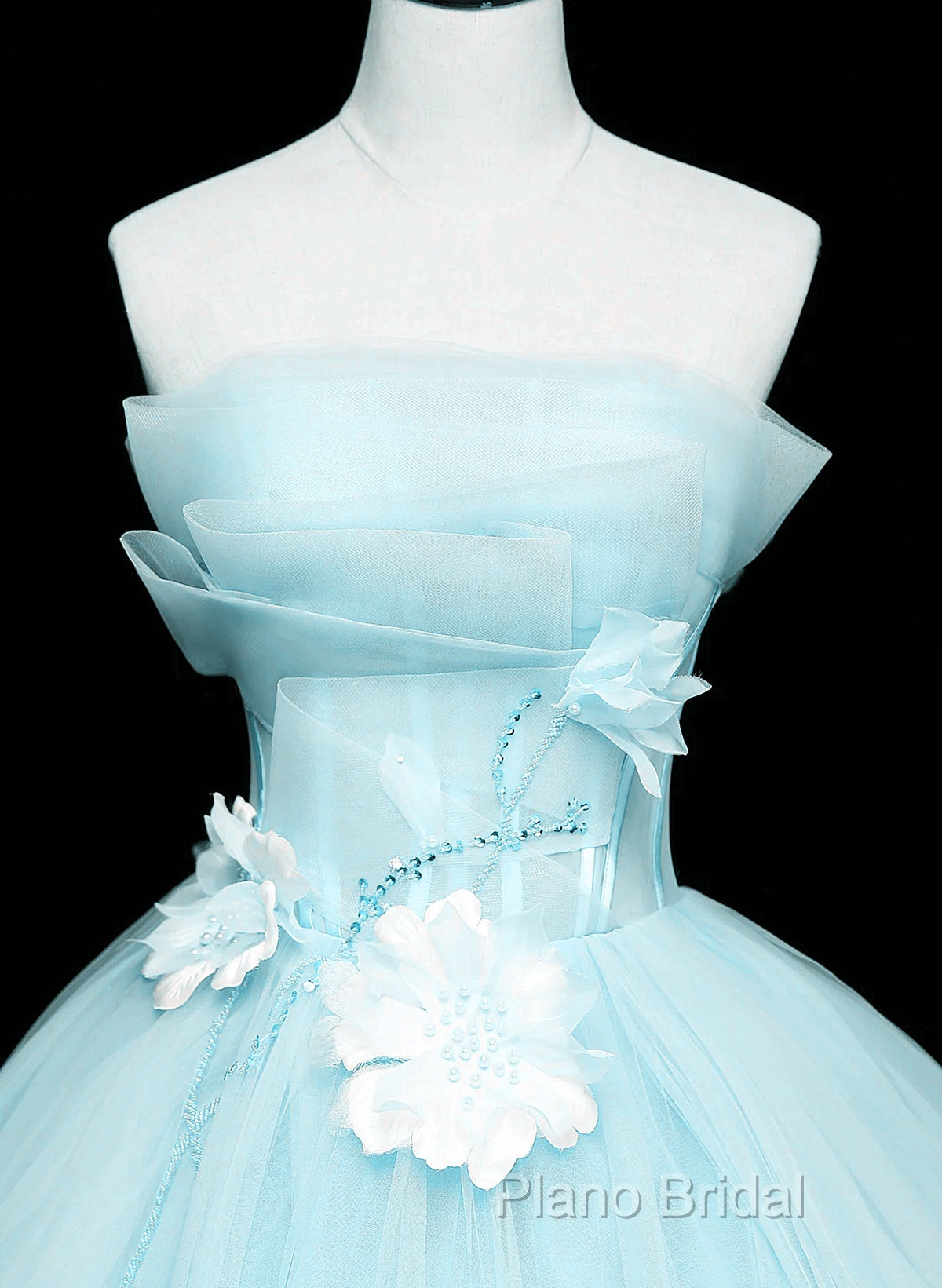 Lovely Blue Tulle Long Sweet 16 Dresses, Blue Tulle Formal Dresses Party Dresses Secondary image