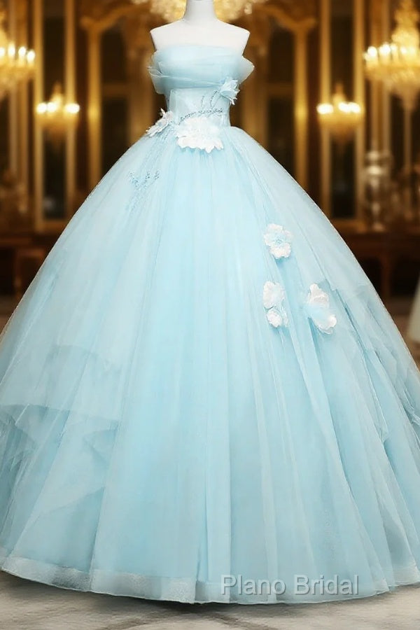 Lovely Blue Tulle Long Sweet 16 Dresses, Blue Tulle Formal Dresses Party Dresses Main image