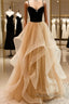 Lovely Champagne A-Line Beaded Strap Party Dresses, Tulle Layers Long Formal Prom Dresses