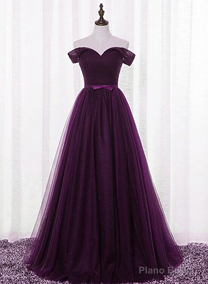 Lovely Dark Purple Tulle V-neckline Prom Dress , Long Bridesmaid Dress Secondary image