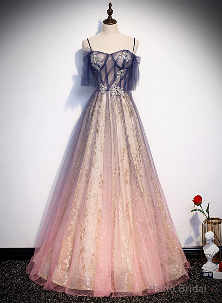Lovely Gradient A-line Tulle with Lace Long Prom Dress, Long Formal Dress Party Dress Main image