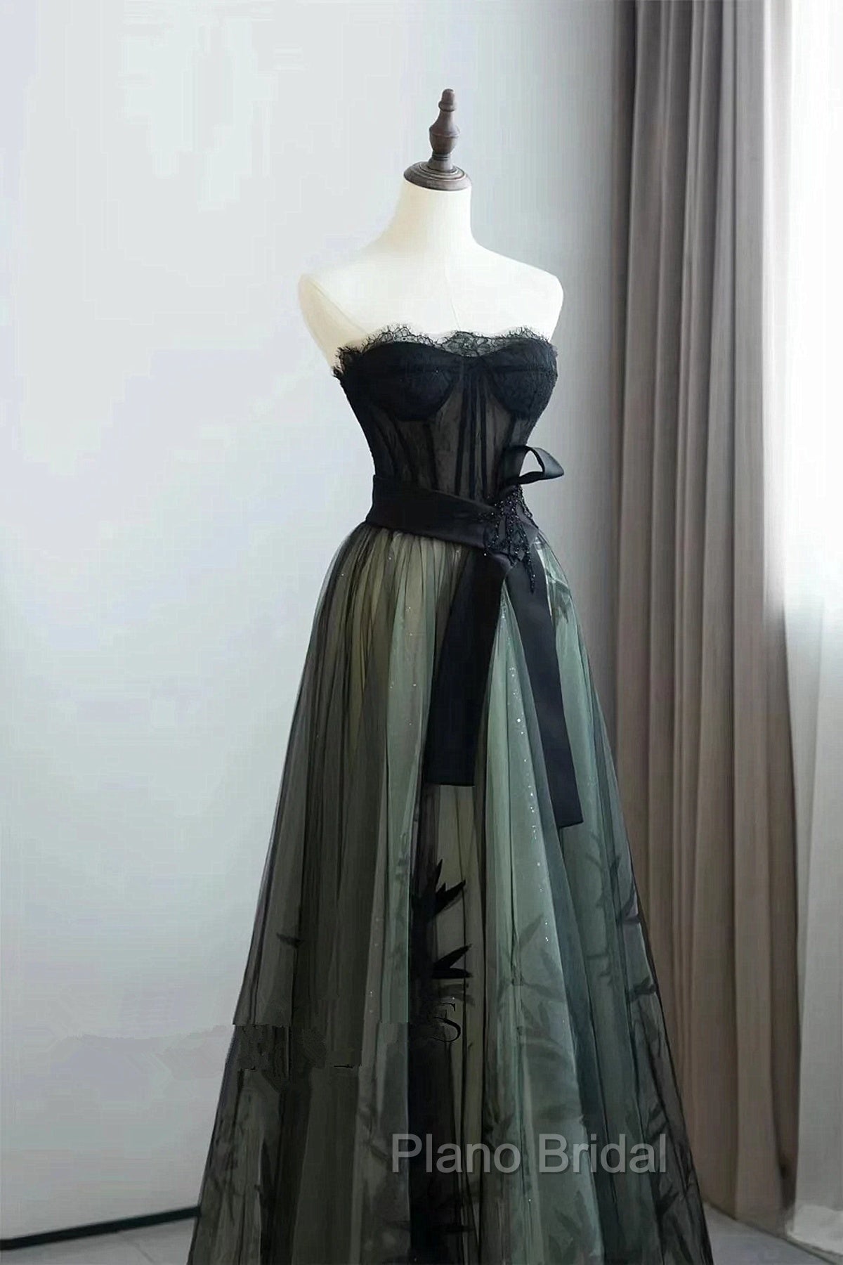 Lovely Green And Black Sweetheart Long Evening Dresses, A-Line Formal Prom Dresses Party Dresses Secondary image