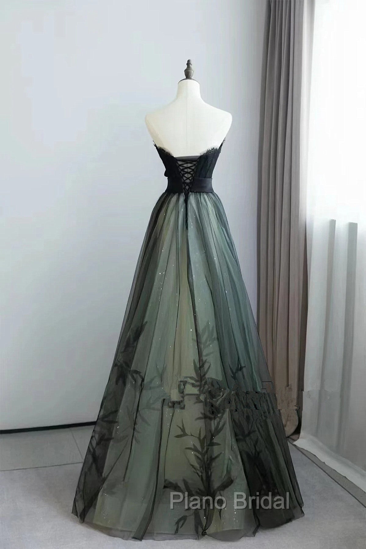 Lovely Green And Black Sweetheart Long Evening Dresses, A-Line Formal Prom Dresses Party Dresses