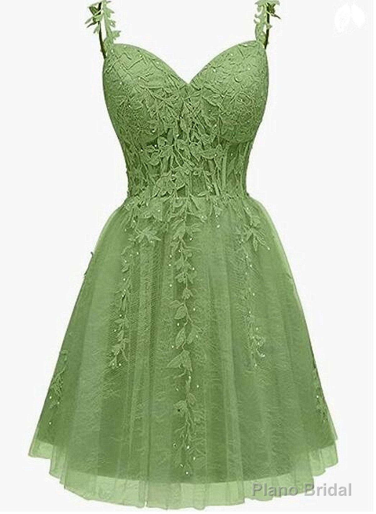 Lovely Green Sweetheart Beaded Straps Party Dress, Green Tulle Homecoming Dress Main image