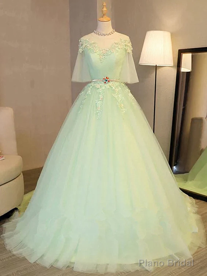 Lovely Green Tulle Long Formal Dress Party Dresses, Green Evening Gown Prom Dress Main image