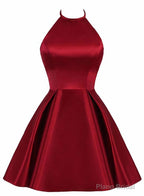 Lovely Halter Short Prom Dress, Homecoming Dresses , Satin Formal Dress